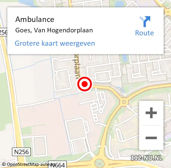 Locatie op kaart van de 112 melding: Ambulance Goes, Van Hogendorplaan op 26 juni 2018 15:55