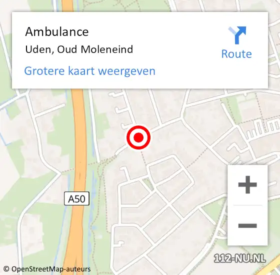 Locatie op kaart van de 112 melding: Ambulance Uden, Oud Moleneind op 26 juni 2018 15:57