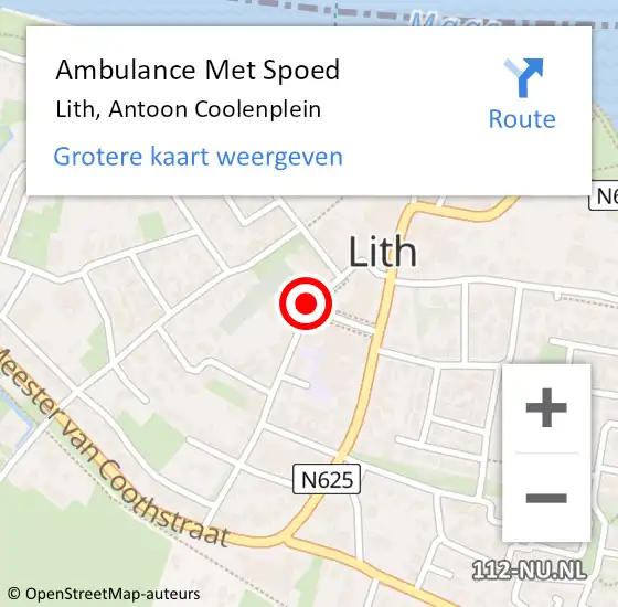 Locatie op kaart van de 112 melding: Ambulance Met Spoed Naar Lith, Antoon Coolenplein op 26 juni 2018 16:06