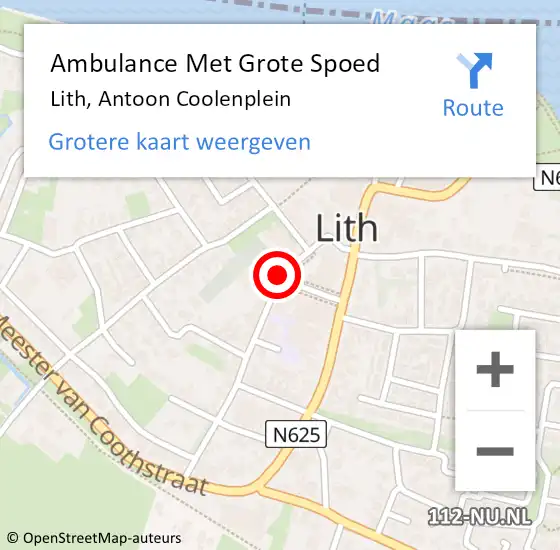 Locatie op kaart van de 112 melding: Ambulance Met Grote Spoed Naar Lith, Antoon Coolenplein op 26 juni 2018 16:17