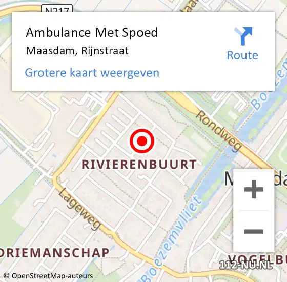 Locatie op kaart van de 112 melding: Ambulance Met Spoed Naar Maasdam, Rijnstraat op 26 juni 2018 19:47