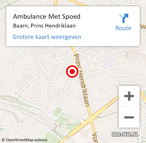 Locatie op kaart van de 112 melding: Ambulance Met Spoed Naar Baarn, Prins Hendriklaan op 26 juni 2018 19:55