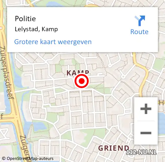 Locatie op kaart van de 112 melding: Politie Lelystad, Kamp op 26 juni 2018 19:57