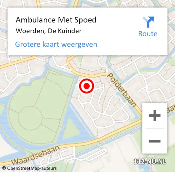 Locatie op kaart van de 112 melding: Ambulance Met Spoed Naar Woerden, De Kuinder op 26 juni 2018 21:36