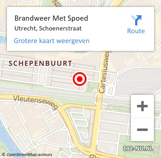 Locatie op kaart van de 112 melding: Brandweer Met Spoed Naar Utrecht, Schoenerstraat op 26 juni 2018 21:55