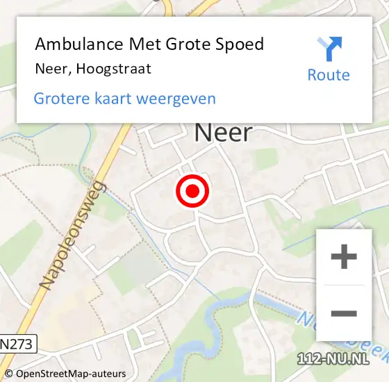 Locatie op kaart van de 112 melding: Ambulance Met Grote Spoed Naar Neer, Hoogstraat op 28 februari 2014 21:19