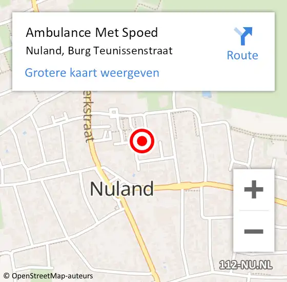 Locatie op kaart van de 112 melding: Ambulance Met Spoed Naar Nuland, Burg Teunissenstraat op 26 juni 2018 23:44