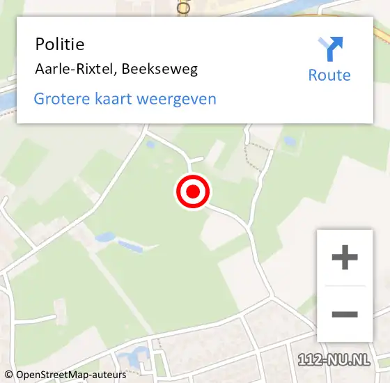 Locatie op kaart van de 112 melding: Politie Aarle-Rixtel, Beekseweg op 27 juni 2018 00:12
