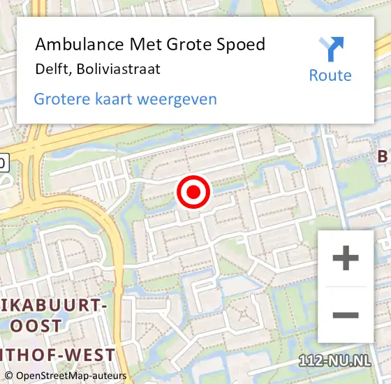 Locatie op kaart van de 112 melding: Ambulance Met Grote Spoed Naar Delft, Boliviastraat op 27 juni 2018 00:24