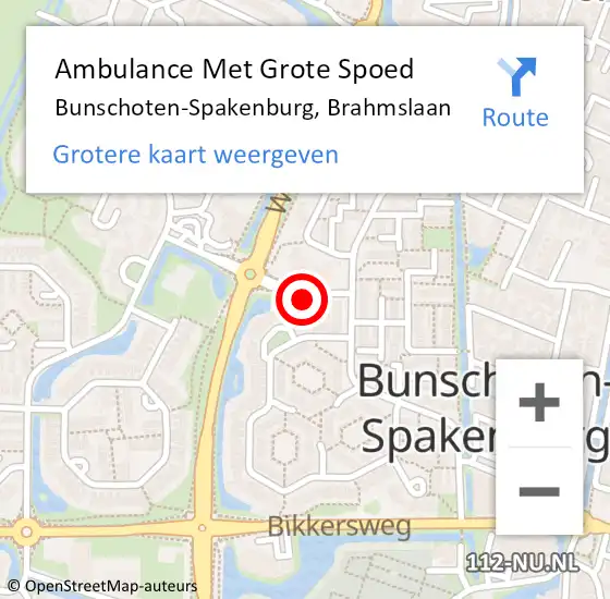 Locatie op kaart van de 112 melding: Ambulance Met Grote Spoed Naar Bunschoten-Spakenburg, Brahmslaan op 27 juni 2018 01:05