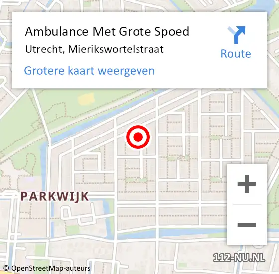 Locatie op kaart van de 112 melding: Ambulance Met Grote Spoed Naar Utrecht, Mierikswortelstraat op 27 juni 2018 01:13