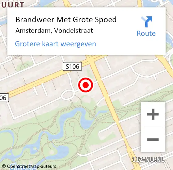 Locatie op kaart van de 112 melding: Brandweer Met Grote Spoed Naar Amsterdam, Vondelstraat op 27 juni 2018 03:02