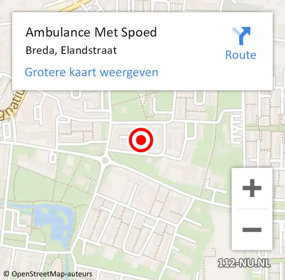 Locatie op kaart van de 112 melding: Ambulance Met Spoed Naar Breda, Elandstraat op 27 juni 2018 07:33