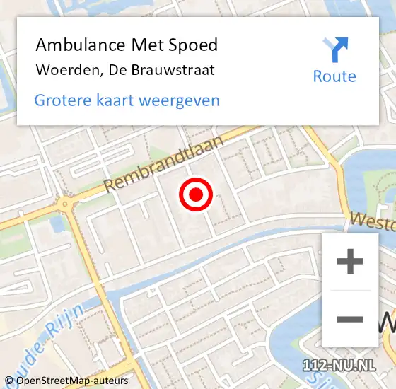 Locatie op kaart van de 112 melding: Ambulance Met Spoed Naar Woerden, De Brauwstraat op 27 juni 2018 08:27