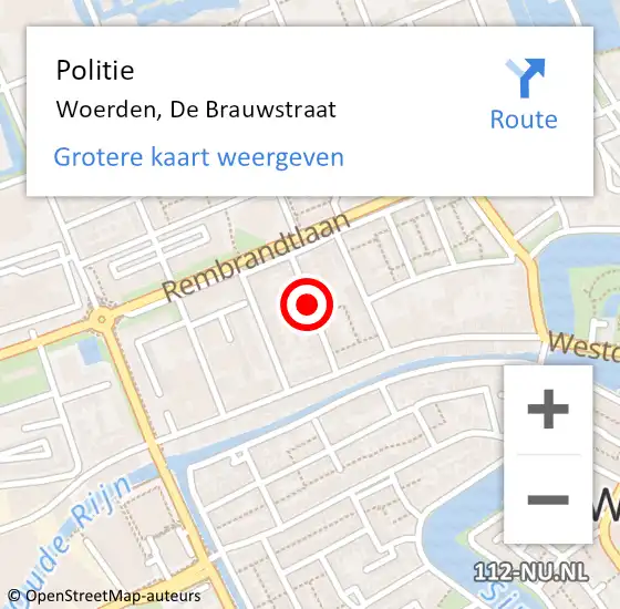 Locatie op kaart van de 112 melding: Politie Woerden, De Brauwstraat op 27 juni 2018 08:29