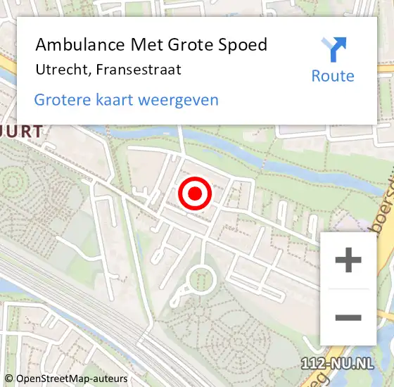 Locatie op kaart van de 112 melding: Ambulance Met Grote Spoed Naar Utrecht, Fransestraat op 28 februari 2014 21:45