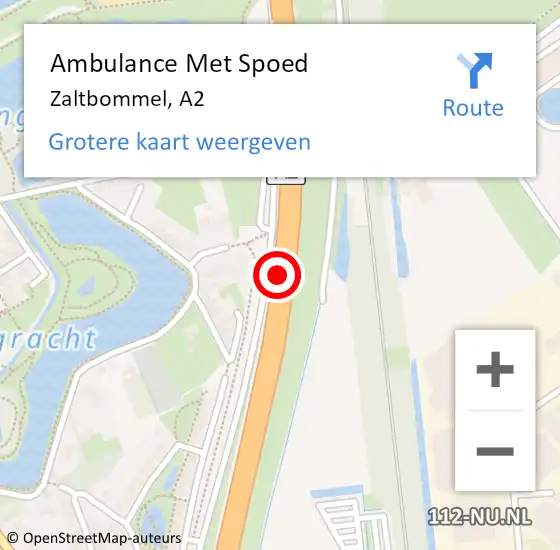 Locatie op kaart van de 112 melding: Ambulance Met Spoed Naar Zaltbommel, A2 R hectometerpaal: 101,6 op 27 juni 2018 08:55