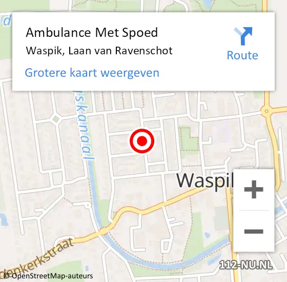 Locatie op kaart van de 112 melding: Ambulance Met Spoed Naar Waspik, Laan van Ravenschot op 27 juni 2018 08:58