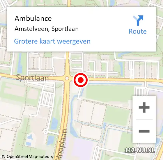 Locatie op kaart van de 112 melding: Ambulance Amstelveen, Sportlaan op 27 juni 2018 10:02