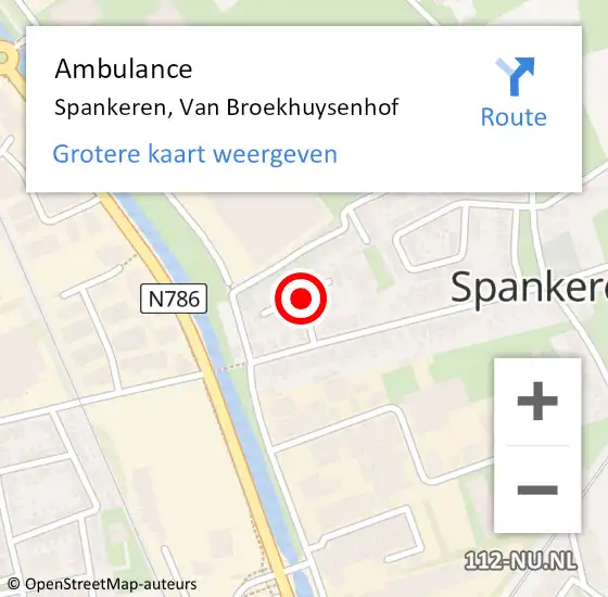 Locatie op kaart van de 112 melding: Ambulance Spankeren, Van Broekhuysenhof op 27 juni 2018 10:05