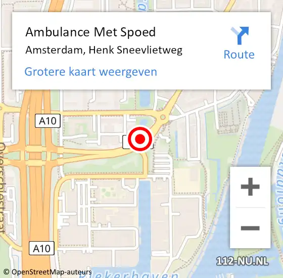 Locatie op kaart van de 112 melding: Ambulance Met Spoed Naar Amsterdam, Henk Sneevlietweg op 27 juni 2018 10:55