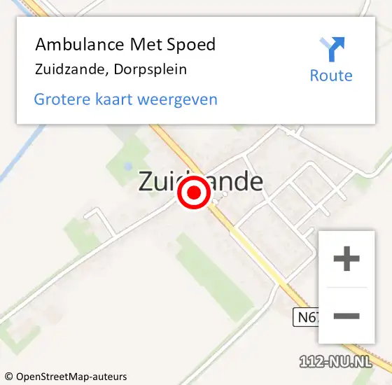 Locatie op kaart van de 112 melding: Ambulance Met Spoed Naar Zuidzande, Dorpsplein op 27 juni 2018 11:33