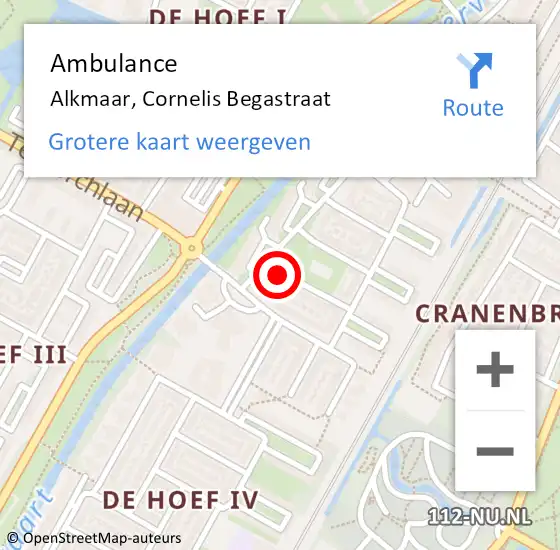 Locatie op kaart van de 112 melding: Ambulance Alkmaar, Cornelis Begastraat op 27 juni 2018 11:37