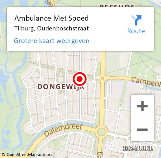 Locatie op kaart van de 112 melding: Ambulance Met Spoed Naar Tilburg, Oudenboschstraat op 27 juni 2018 11:43