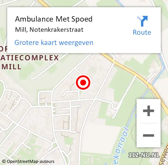 Locatie op kaart van de 112 melding: Ambulance Met Spoed Naar Mill, Notenkrakerstraat op 27 juni 2018 12:01