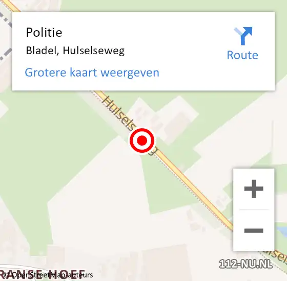 Locatie op kaart van de 112 melding: Politie Bladel, Hulselseweg op 27 juni 2018 12:06