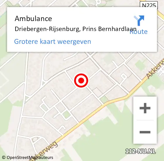 Locatie op kaart van de 112 melding: Ambulance Driebergen-Rijsenburg, Prins Bernhardlaan op 27 juni 2018 12:15