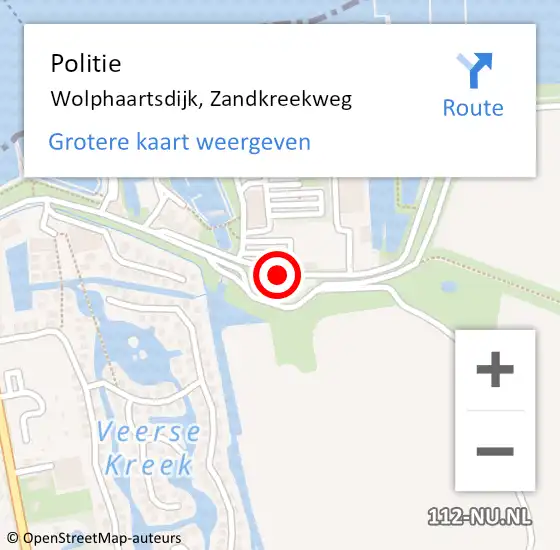 Locatie op kaart van de 112 melding: Politie Wolphaartsdijk, Zandkreekweg op 27 juni 2018 12:25