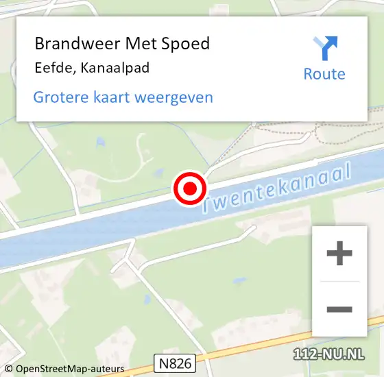 Locatie op kaart van de 112 melding: Brandweer Met Spoed Naar Eefde, Kanaalpad op 27 juni 2018 12:29