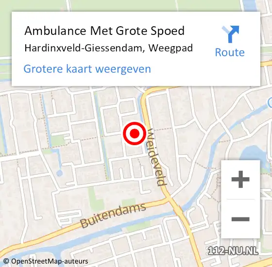 Locatie op kaart van de 112 melding: Ambulance Met Grote Spoed Naar Hardinxveld-Giessendam, Weegpad op 27 juni 2018 13:06