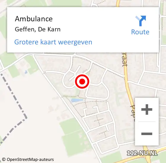 Locatie op kaart van de 112 melding: Ambulance Geffen, De Karn op 27 juni 2018 14:26