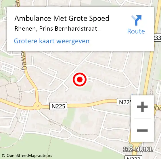 Locatie op kaart van de 112 melding: Ambulance Met Grote Spoed Naar Rhenen, Prins Bernhardstraat op 27 juni 2018 14:33