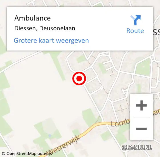 Locatie op kaart van de 112 melding: Ambulance Diessen, Deusonelaan op 27 juni 2018 14:53