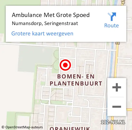 Locatie op kaart van de 112 melding: Ambulance Met Grote Spoed Naar Numansdorp, Seringenstraat op 28 februari 2014 22:42