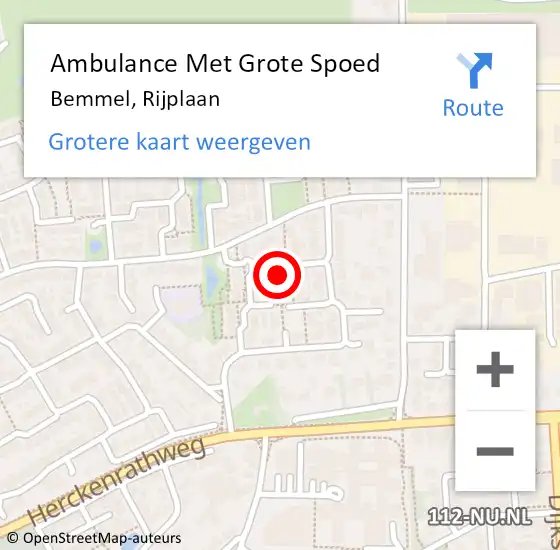 Locatie op kaart van de 112 melding: Ambulance Met Grote Spoed Naar Bemmel, Rijplaan op 28 februari 2014 23:18