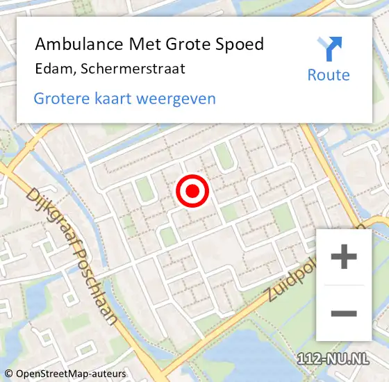 Locatie op kaart van de 112 melding: Ambulance Met Grote Spoed Naar Edam, Schermerstraat op 27 juni 2018 19:51