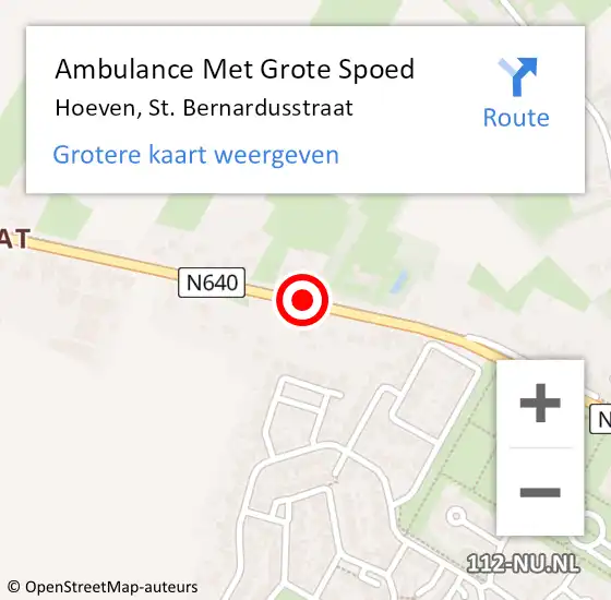 Locatie op kaart van de 112 melding: Ambulance Met Grote Spoed Naar Hoeven, St. Bernardusstraat op 27 juni 2018 20:00