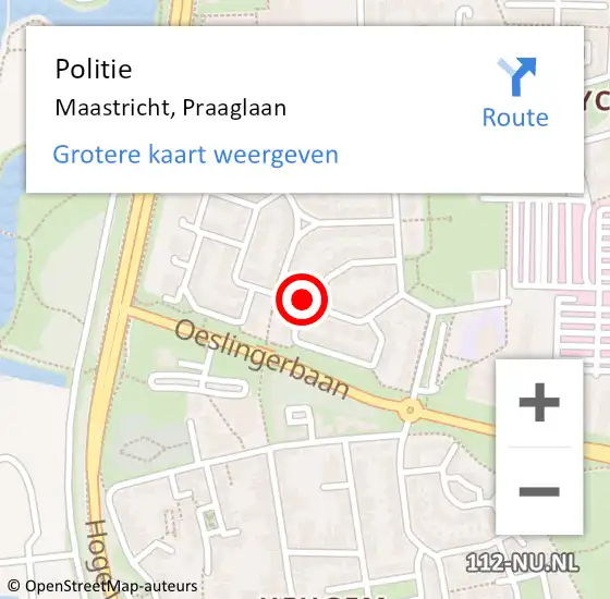 Locatie op kaart van de 112 melding: Politie Maastricht, Praaglaan op 27 juni 2018 20:08