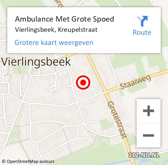 Locatie op kaart van de 112 melding: Ambulance Met Grote Spoed Naar Vierlingsbeek, Kreupelstraat op 27 juni 2018 20:45