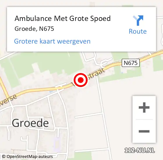 Locatie op kaart van de 112 melding: Ambulance Met Grote Spoed Naar Groede, N675 op 27 juni 2018 21:10