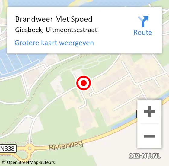 Locatie op kaart van de 112 melding: Brandweer Met Spoed Naar Giesbeek, Uitmeentsestraat op 27 juni 2018 21:15