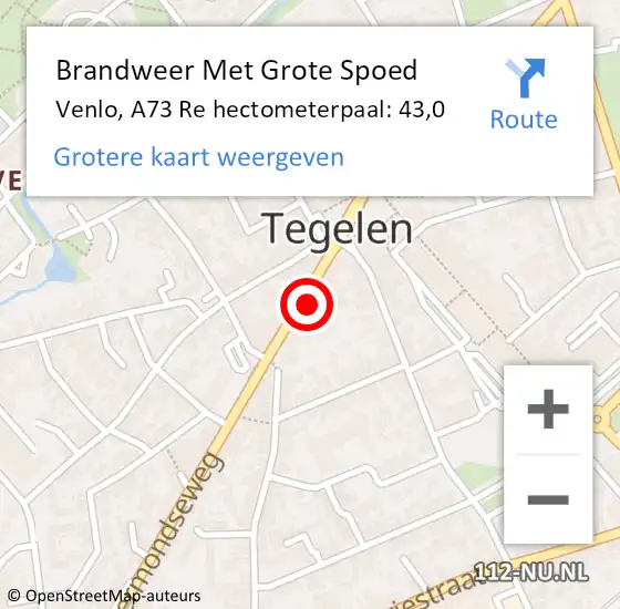 Locatie op kaart van de 112 melding: Brandweer Met Grote Spoed Naar Venlo, A73 Re hectometerpaal: 43,0 op 28 juni 2018 01:45