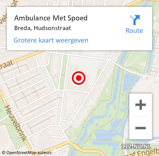 Locatie op kaart van de 112 melding: Ambulance Met Spoed Naar Breda, Hudsonstraat op 28 juni 2018 01:53