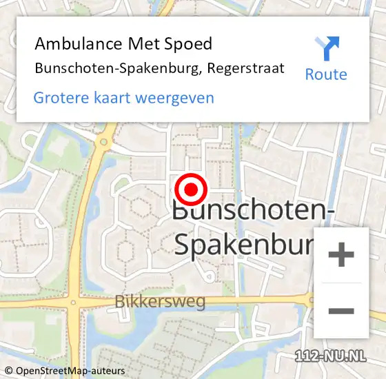 Locatie op kaart van de 112 melding: Ambulance Met Spoed Naar Bunschoten-Spakenburg, Regerstraat op 28 juni 2018 05:29