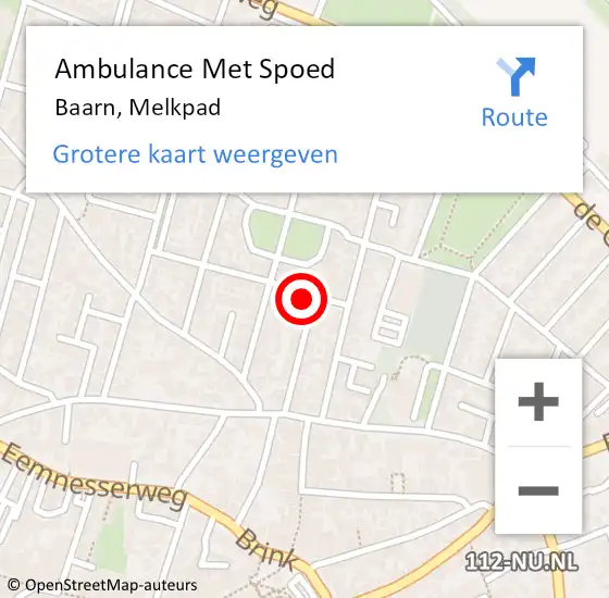 Locatie op kaart van de 112 melding: Ambulance Met Spoed Naar Baarn, Melkpad op 28 juni 2018 05:46