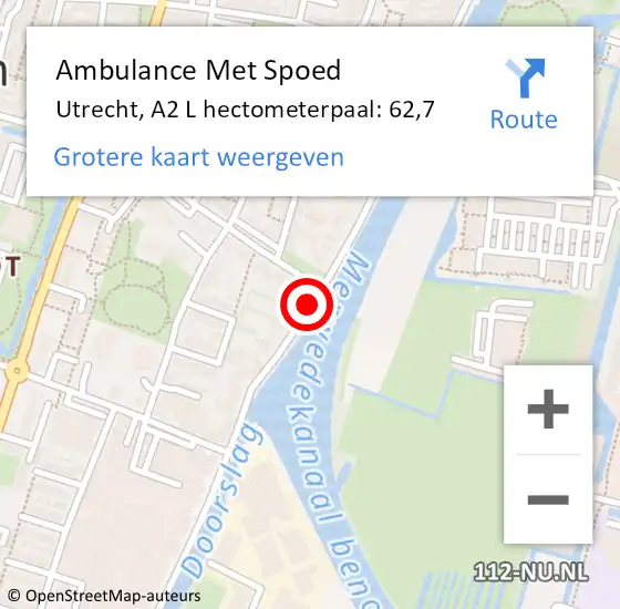 Locatie op kaart van de 112 melding: Ambulance Met Spoed Naar Utrecht, A2 L hectometerpaal: 62,7 op 28 juni 2018 08:54